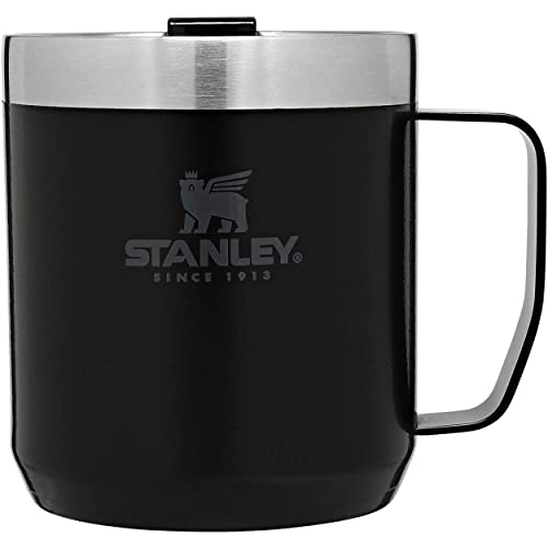 Stanley Stay Hot Camp Mug - Durable 18/8 Stainless Steel Insulated Mug - Splash-Free Tritan™ Drink-Thru Lid - 12 OZ - Matte Black