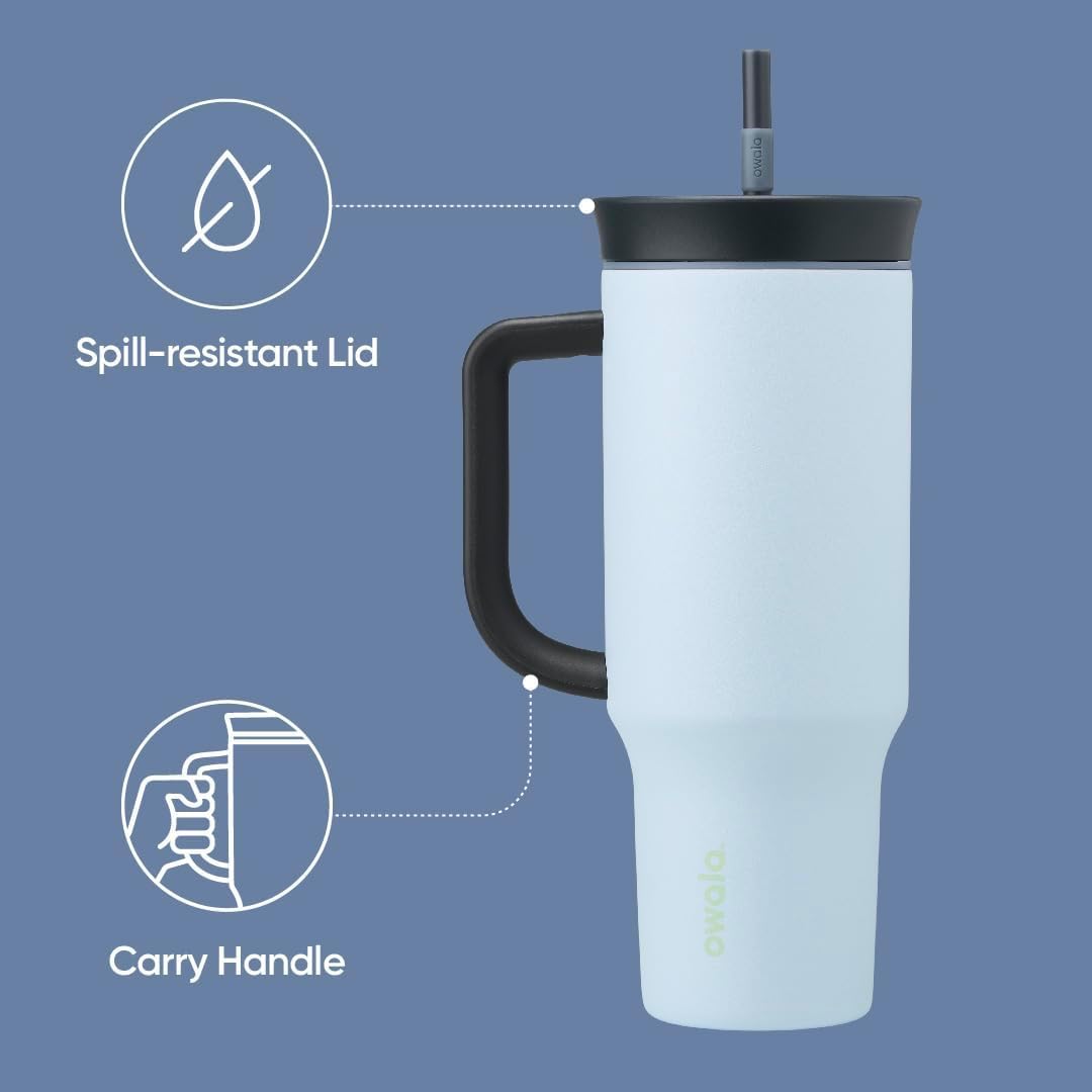 Owala 40oz Stainless Steel Tumbler – The Great Blue | Spill-Resistant Lid, Removable Straw & Carry Handle