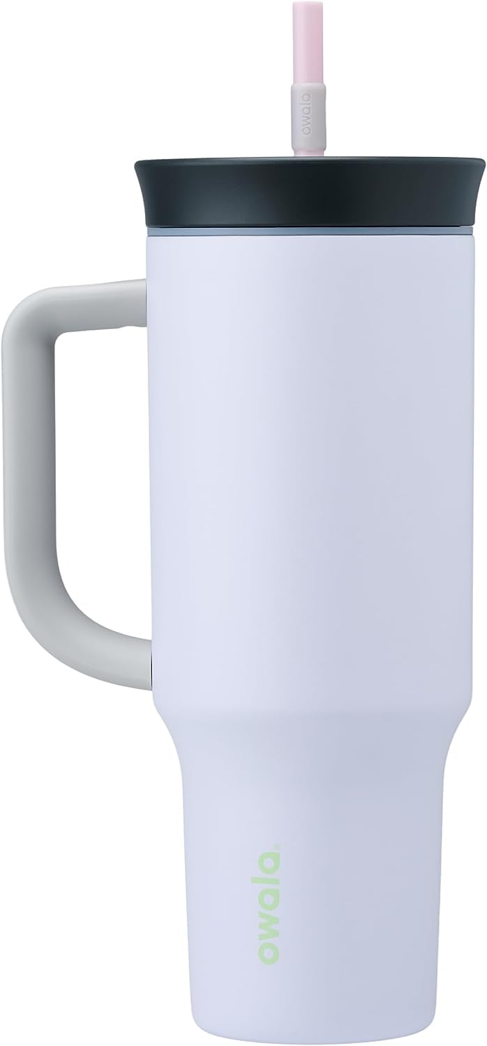 Owala 40 oz Stainless Steel Tumbler - Spill-Resistant Lid, Straw, Carry Handle - Purple Bunny Hop
