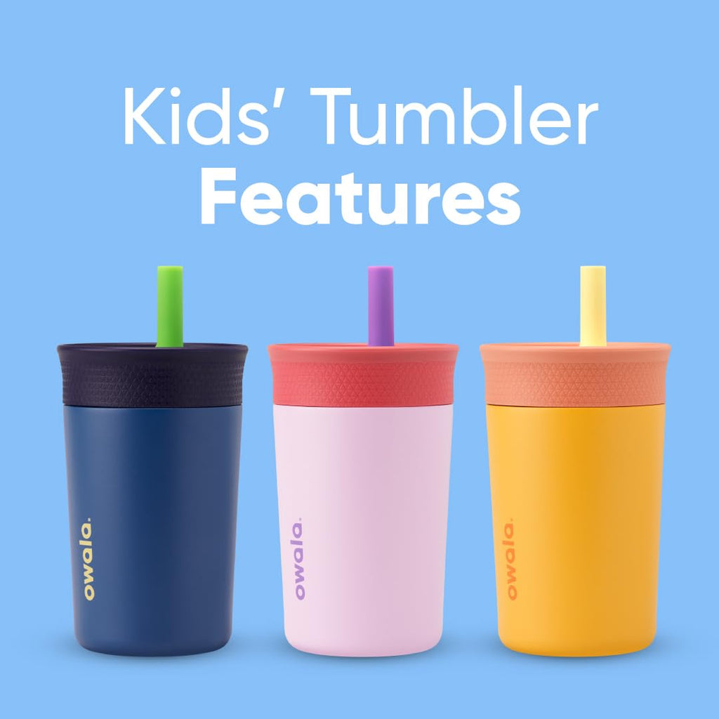 Owala Kids Tumbler 12oz – Insulated Stainless Steel, Spill-Resistant Lid (Peach & Yellow)