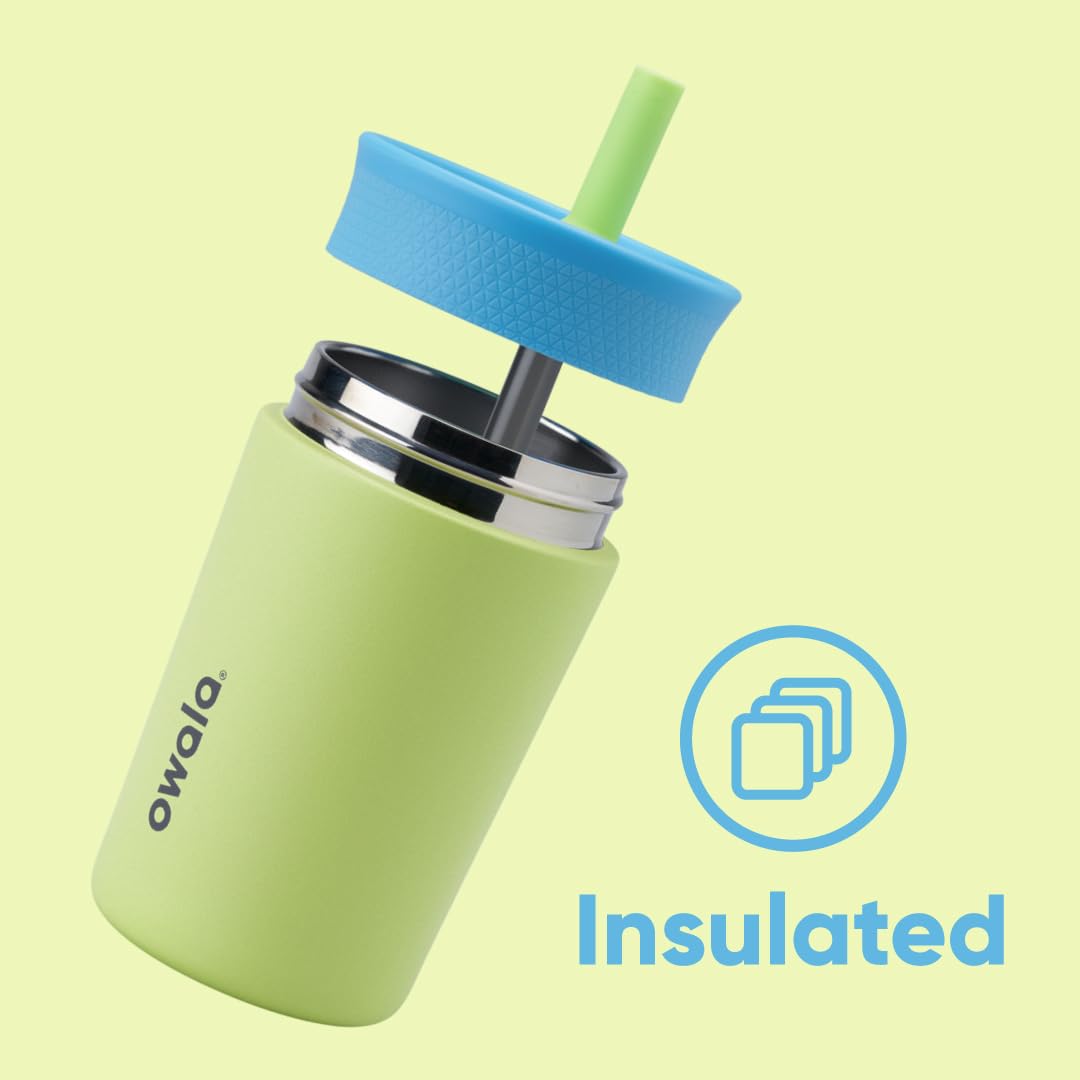Owala Kids 12oz Insulated Stainless Steel Tumbler with Spill-Resistant Lid – Dishwasher Safe, Easy Clean, Blue & Light Green (Turtley Awesome)