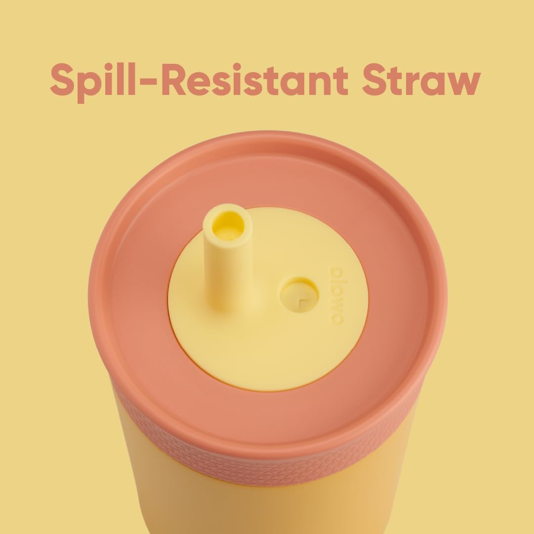 Owala Kids Tumbler 12oz – Insulated Stainless Steel, Spill-Resistant Lid (Peach & Yellow)
