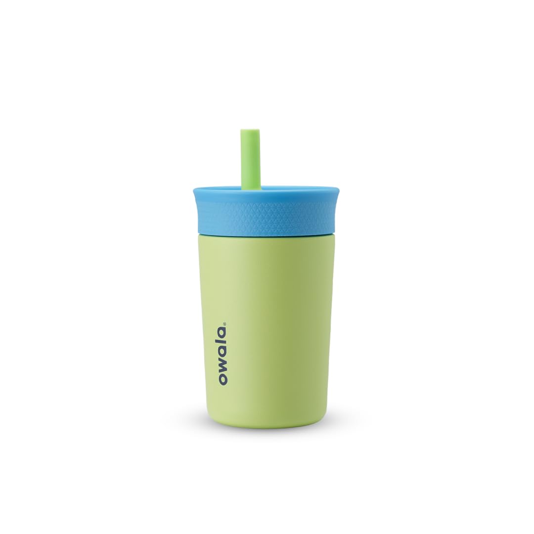 Owala Kids 12oz Insulated Stainless Steel Tumbler with Spill-Resistant Lid – Dishwasher Safe, Easy Clean, Blue & Light Green (Turtley Awesome)