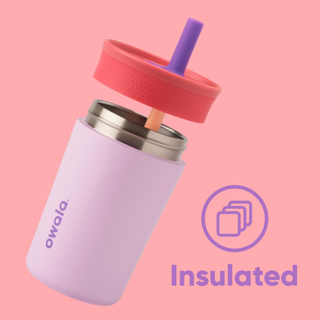 Owala Kids Tumbler 12oz – Insulated Stainless Steel, Spill-Resistant Lid (Peach & Yellow)