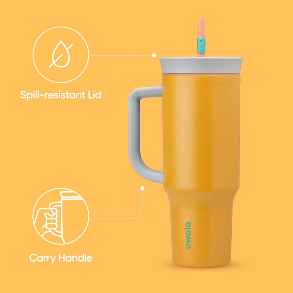 Owala 40 oz Stainless Steel Travel Tumbler with Spill-Resistant Lid – Triple-Layer Insulation, Carry Handle, Orange